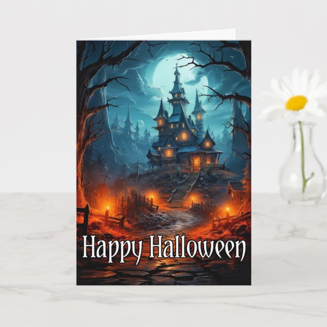 Carte Ancien manoir Éffrayant Halloween heureux (Petite plante)