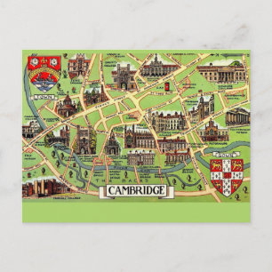 Carte ancienne de Cambridge sur carte postale