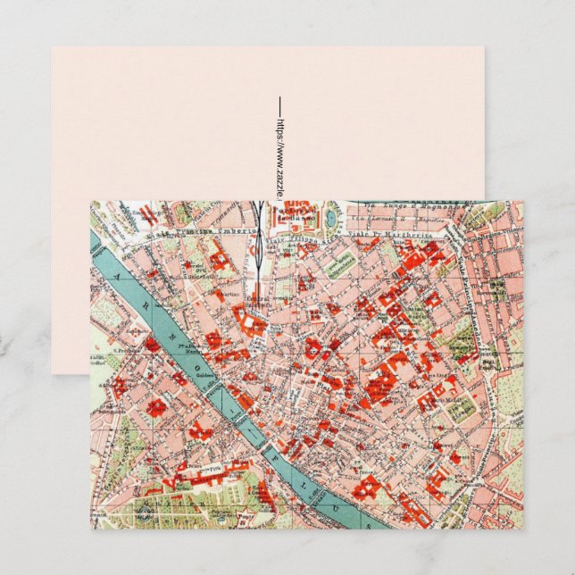 Carte ancienne de Florence sur carte postale (Devant / Derrière)