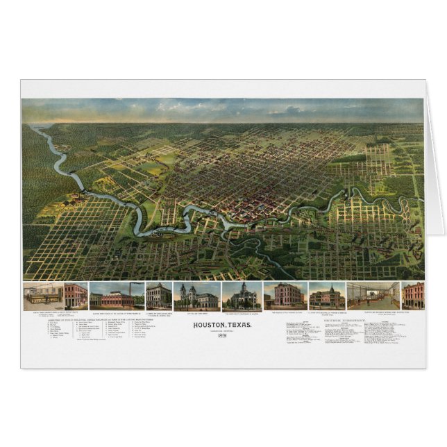 Carte ancienne de Houston, Texas avec la rivière B (Devant horizontal)