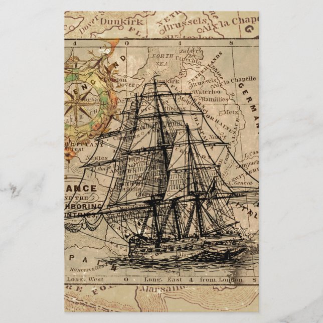 Carte ancienne de la France générale et navire (Devant)