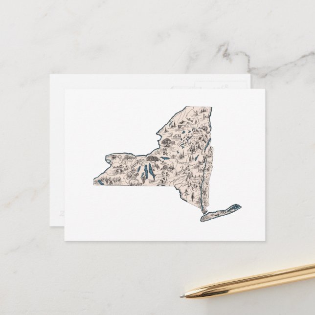 Carte ancienne de l'État de New York avec images v (Devant/Arrière en situation)