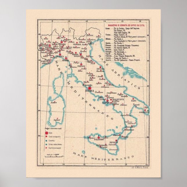 Carte ancienne de l'Italie impression 8 X 10 (Devant)