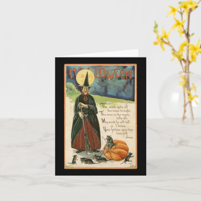 Carte ancienne de sorcière d'Halloween (Fleur jaune)