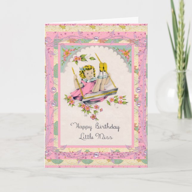 Carte Ancienne Joyeux Anniversaire à Petite Fille (Devant)