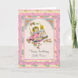 Carte Ancienne Joyeux Anniversaire à Petite Fille