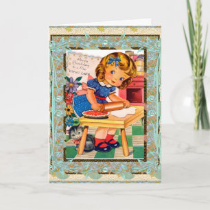 Carte Ancienne Joyeux Anniversaire à Petite Fille