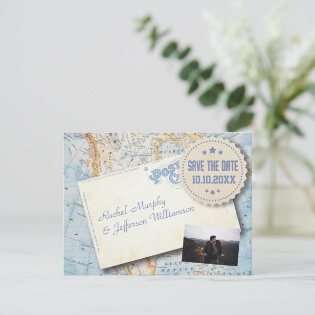 Carte ancienne Photo Mariage Enregistrer La Date (Debout devant)