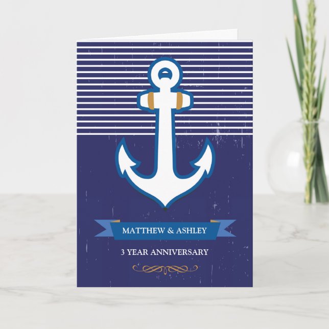 Carte Ancre de 3e année Anniversaire Mariage nautique (Devant)