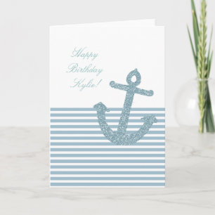 Carte Ancre de Parties scintillant Bleue Fille Anniversa