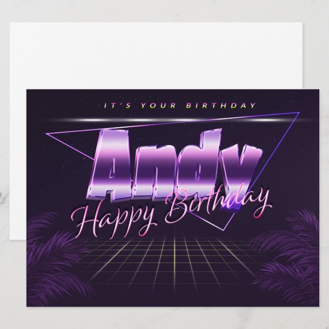 Carte Andy Name Prénom lila retro (Devant / Derrière)