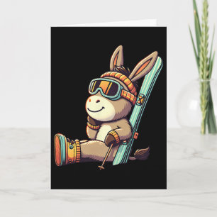 Carte Âne de ski avec lunettes humour alpin mignon