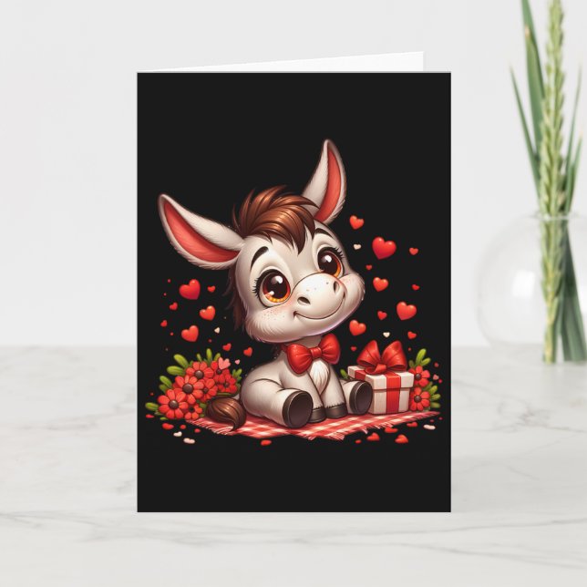 Carte Âne Saint-Valentin Cœurs Animal de la ferme  (Devant)