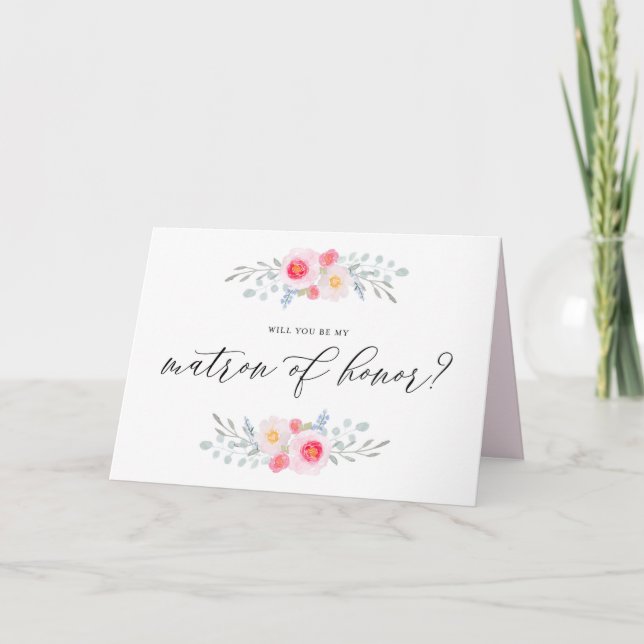 Carte Anémones roses aquarelles soyez ma dame d'honneur (Devant)