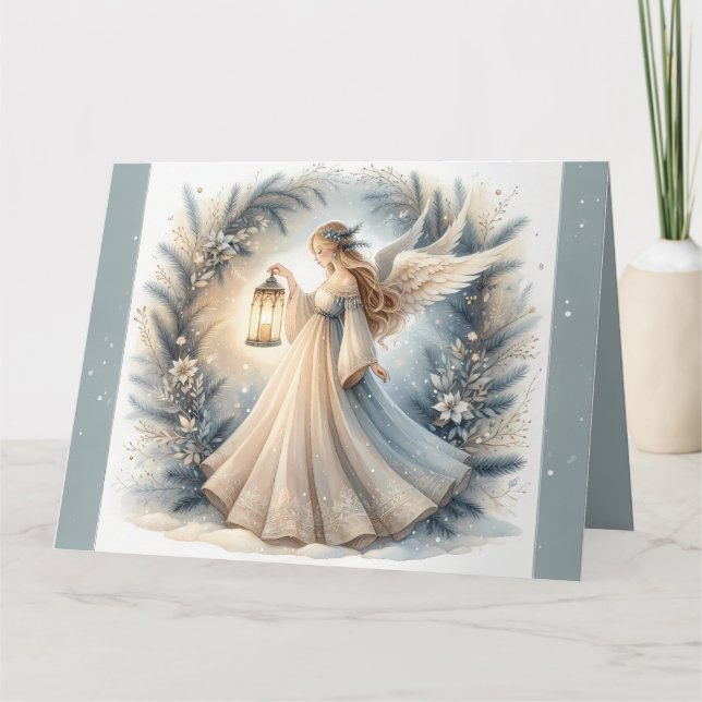Carte Ange céleste d'hiver Lanterne de paix (Devant)