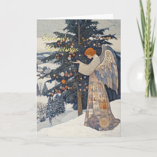 Carte Ange dans un paysage enneigé Noël (Devant)