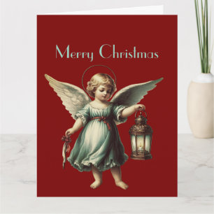 Carte  Ange de Noël et Lanterne Vintage