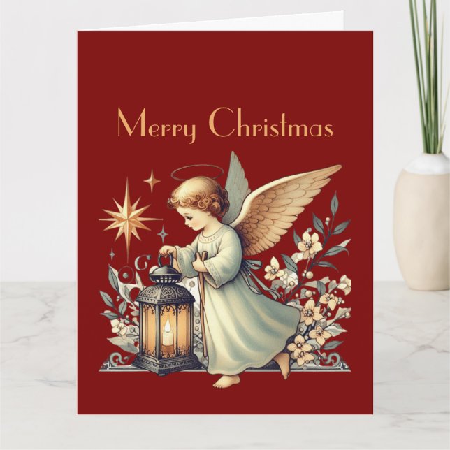 Carte  Ange de Noël et lanterne vintage (Devant)