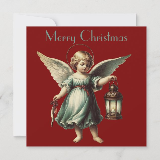 Carte  Ange de Noël et lanterne vintage (Devant)