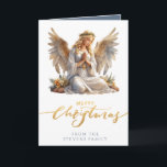 Carte Ange de Noël photo pliée<br><div class="desc">Cette carte traditionnelle de Noël présente un bel ange avec les mains pliées dans la prière. Voici les mots "Joyeux Noël". Vous pouvez personnaliser avec votre nom. A l'intérieur à gauche, vous pouvez ajouter votre photo de Noël préférée. A l'intérieur, à droite, une étoile avec un message d'accueil : "QUE...</div>