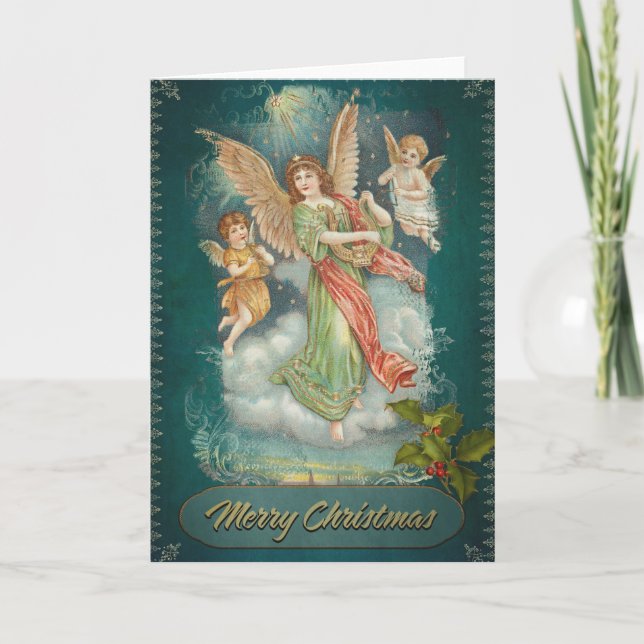 Carte Ange de Noël Vintage & Cherubs (Devant)