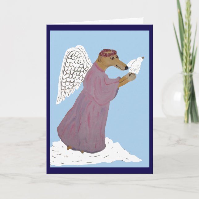 Carte Ange Greyhound avec Colombe Blanche (Devant)