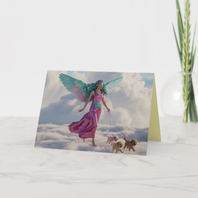 Carte ange marchant le chien 2 (Devant)