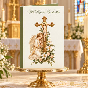 Carte Ange priant de sympathie catholique de condoléance