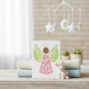 Carte Ange rose Verte Ailes Vertes Spirituel Décoratif