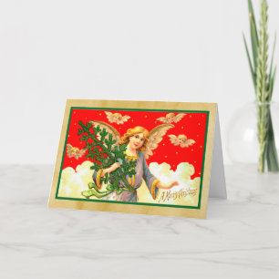 Carte Angel en lavande portant un arbre de Noël