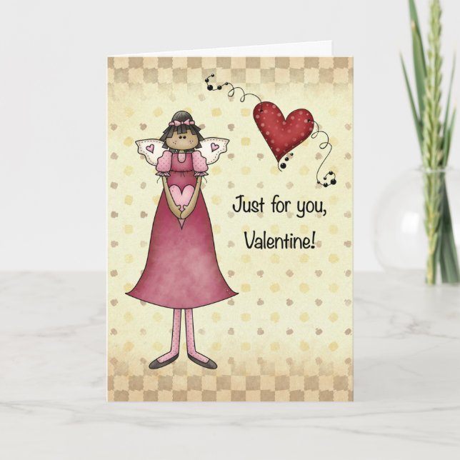 Carte Angel Girl with Heart Country Folk Valentine (Devant)
