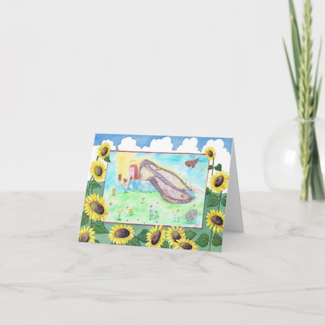 Carte Angel jouant avec des papillons monarques. (Devant)
