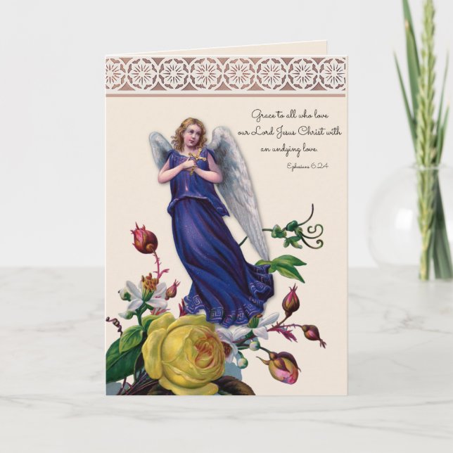 Carte Angel religieux avec Crucifix Jésus Floral (Devant)