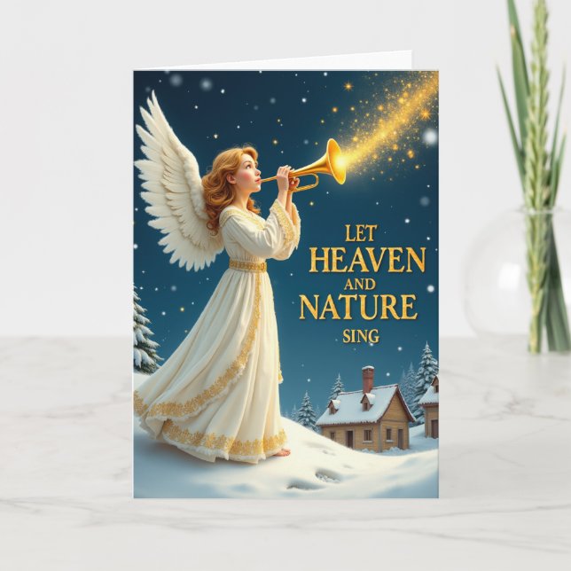 Carte Angel Trumpet Christmas Card Let Heaven and Nature (Devant)