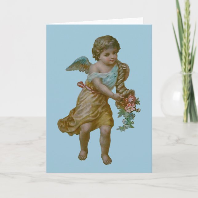 Carte Angel with Cornucopia Greeting Card (Blue) (Devant)