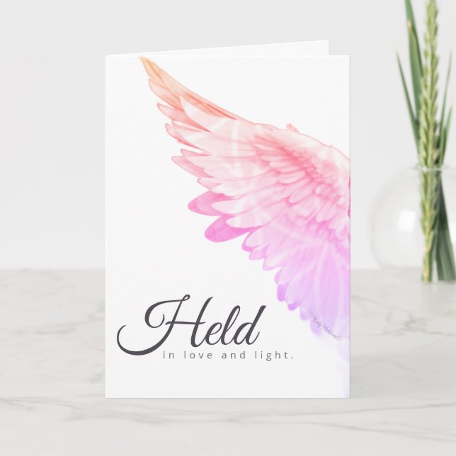 Carte Anges avec vous aile d'ange rose – Tenue dans l'am (Devant)