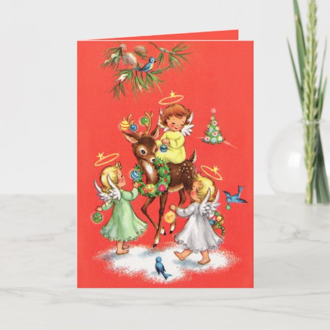 Carte Anges de Noël rétro vintage (Devant)