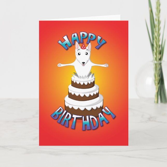 Carte anglais bull terrier - gâteau - joyeux anniversair (Devant)