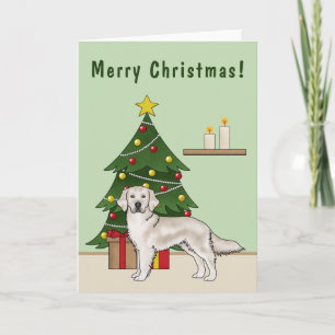 Carte Anglais Crème Golden Retriever avec sapin de Noël