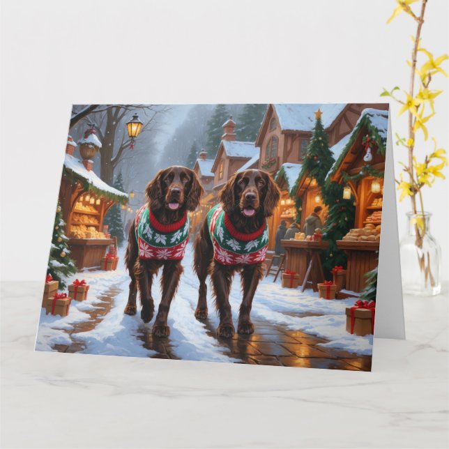Carte Anglais Setter Dogs Noël Neige (Fleur jaune)