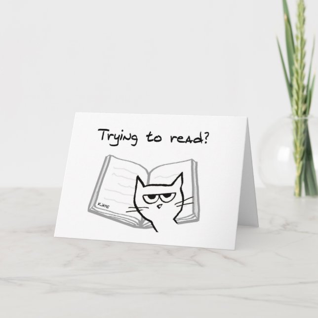 Carte Angry Cat Challenges Book Lovers - Funny Cat Card (Devant)