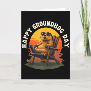 Carte Anim vintage Bonne Fête de la Marmotte Coucher de 