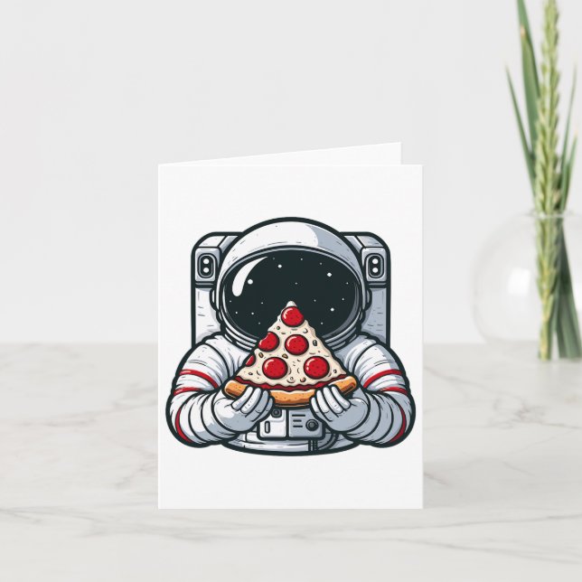 Carte Animal astronaute mangeant un repas de pizza margh (Devant)