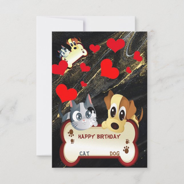 Carte animal chien&chat Anniversaire (Devant)