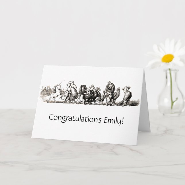 Carte Animal Cute Art Unicorn Elephant Lion Zoo (Petite plante)