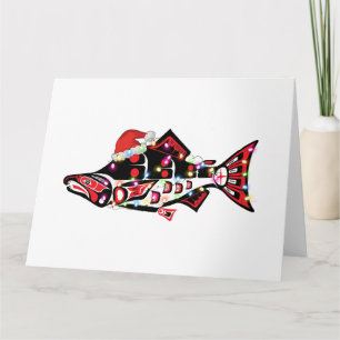 Carte Animal de l'esprit de saumon Haida avec lumières d