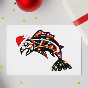 Carte Animal de l'esprit du saumon Haida avec lumières d
