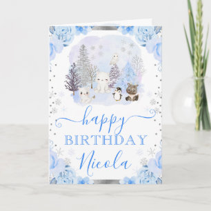 Carte Animaux arctiques aquarelle Fleur Anniversaire