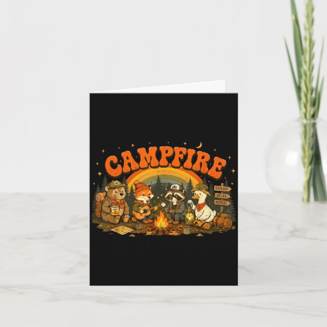 Carte Animaux de camping feu de camp campeur aventure pl (Devant)