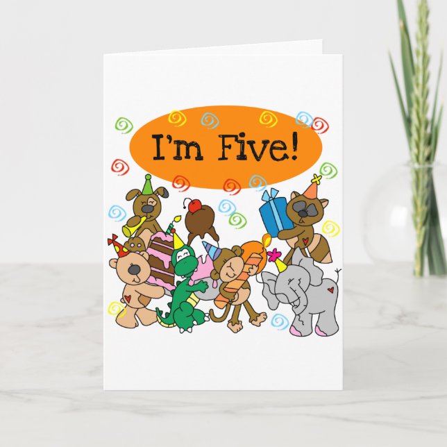 Carte Animaux de fête 5e anniversaire Tshirts et cadeaux (Devant)